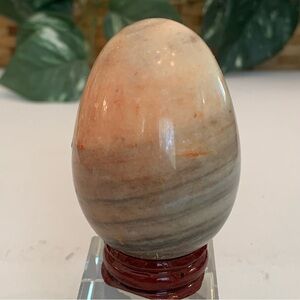 Banded Calcite Crystal Carved Egg Polished Onyx Healing Chakra Stone W Stand 2.5